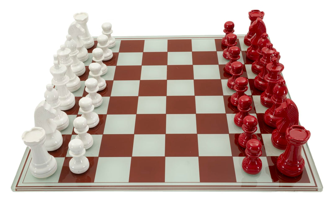 Skakbræt i polyresin og glas – 61x61x14 cm