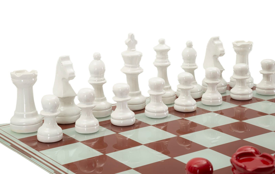 Skakbræt i polyresin og glas – 61x61x14 cm