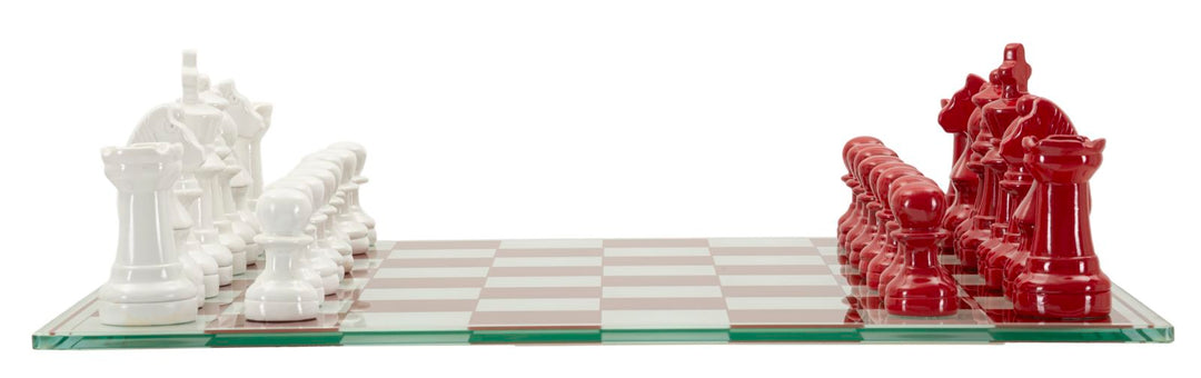 Skakbræt i polyresin og glas – 61x61x14 cm