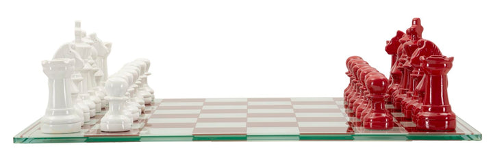 Skakbræt i polyresin og glas – 61x61x14 cm