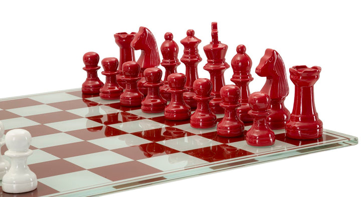 Skakbræt i polyresin og glas – 61x61x14 cm