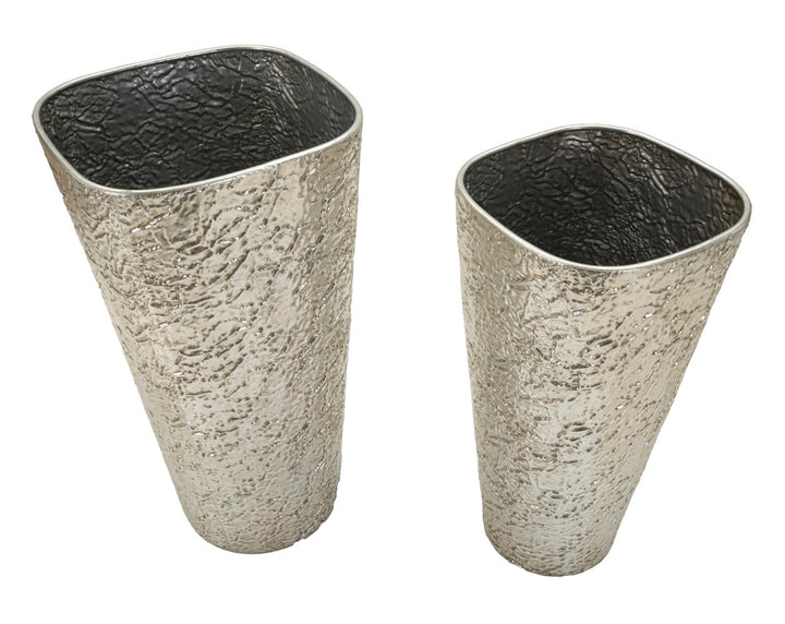 Glam vaser i sølvfarve, metal – 41x80x5 og 35x71 cm