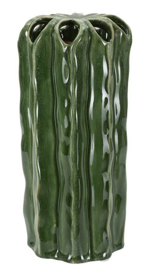 Smuk keramisk vase i grøn farve – 11x5x23 cm