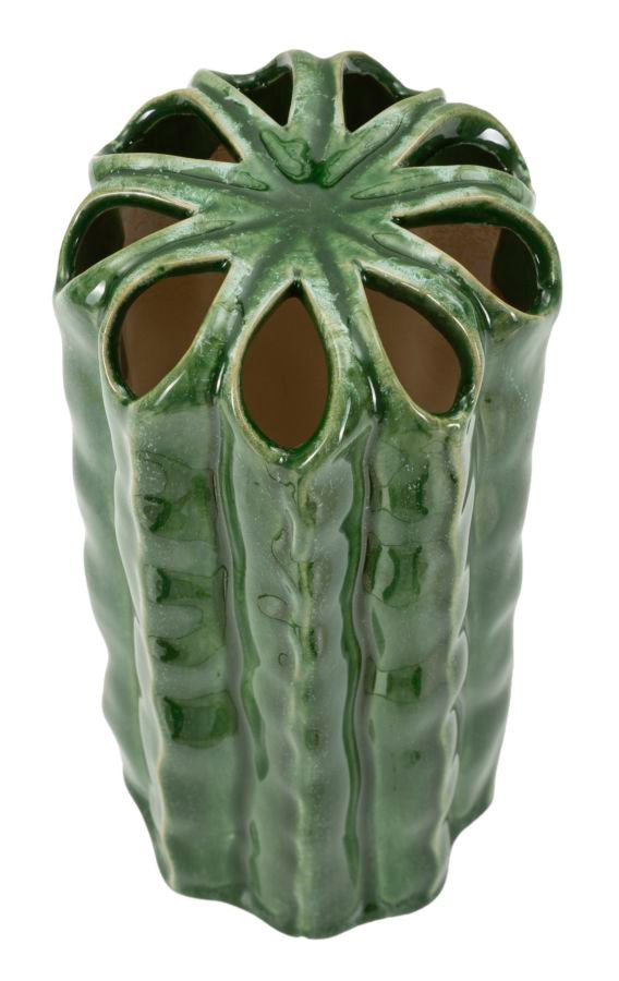 Smuk keramisk vase i grøn farve – 11x5x23 cm
