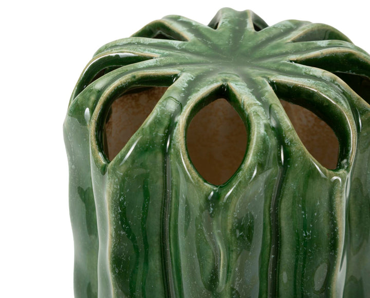 Smuk keramisk vase i grøn farve – 11x5x23 cm