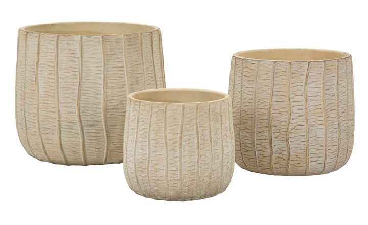 Potteplanteskjulere i creme, keramik – 30x5x27, 25x22x2, 19x5x18 cm