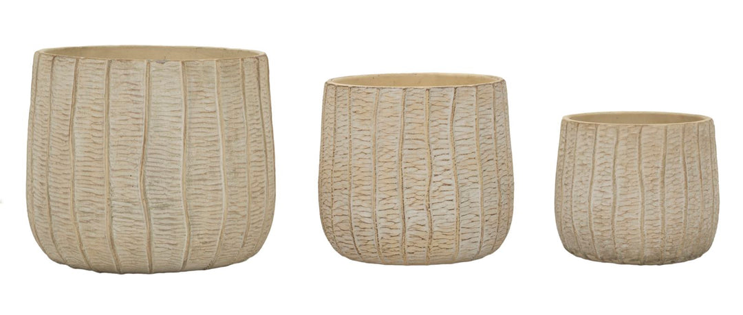 Potteplanteskjulere i creme, keramik – 30x5x27, 25x22x2, 19x5x18 cm