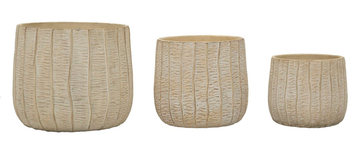 Potteplanteskjulere i creme, keramik – 30x5x27, 25x22x2, 19x5x18 cm