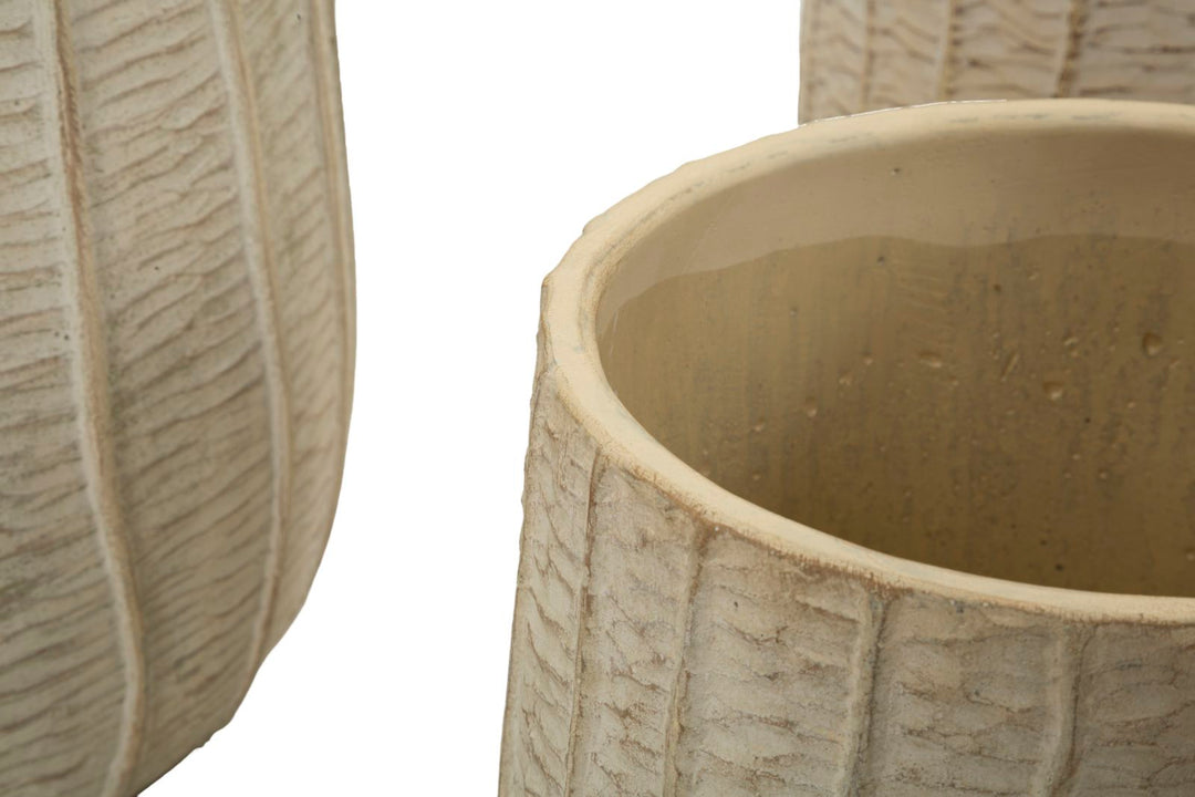 Potteplanteskjulere i creme, keramik – 30x5x27, 25x22x2, 19x5x18 cm