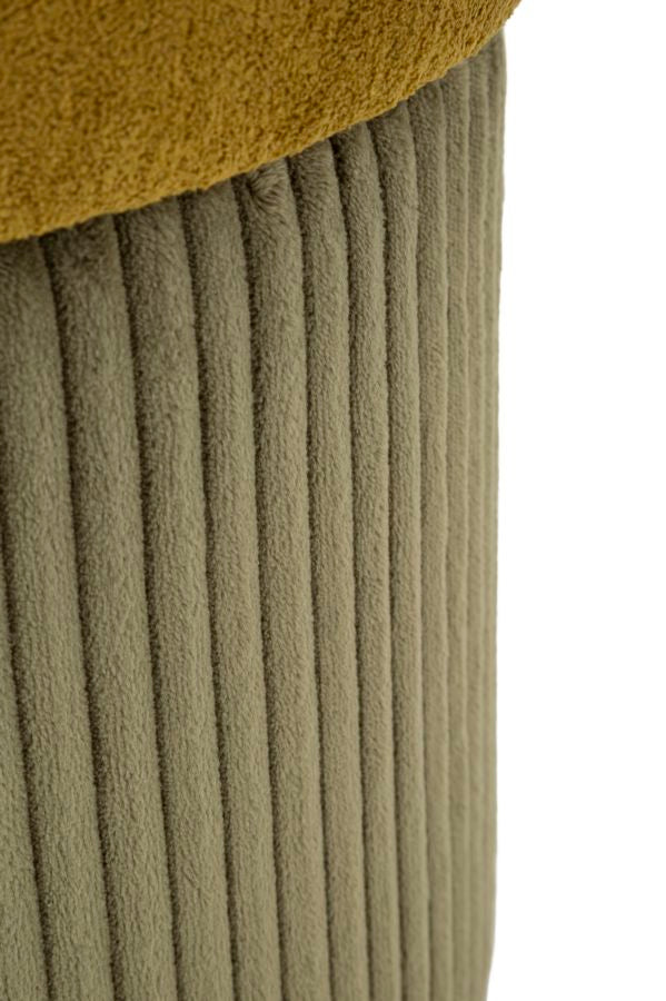 Taburetter i grøn, mdf og polyester – 42x44 og 35x37 cm