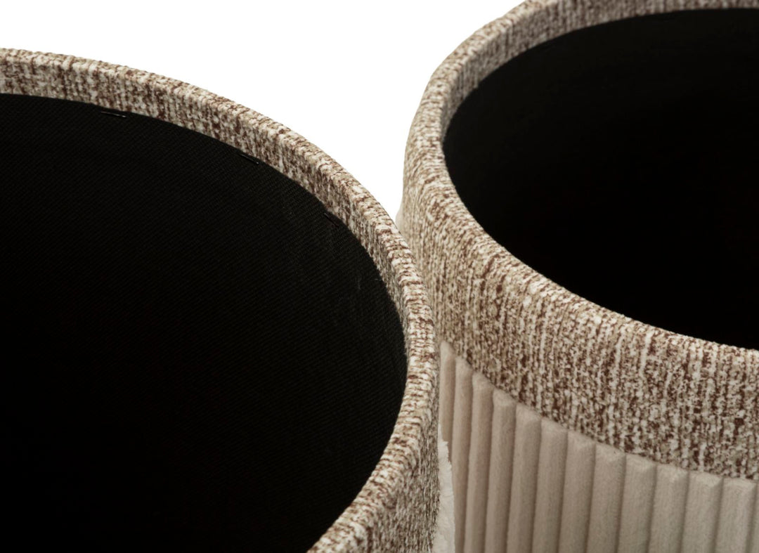 Taburetter i creme, mdf og polyester – 40x5x49 og 35x42 og 31x38 cm