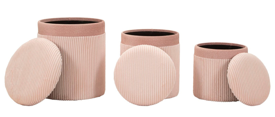 Taburetter i mdf og polyester – 40x5x49 og 35x42 og 31x38 cm