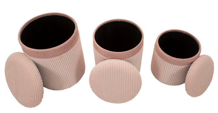 Taburetter i mdf og polyester – 40x5x49 og 35x42 og 31x38 cm