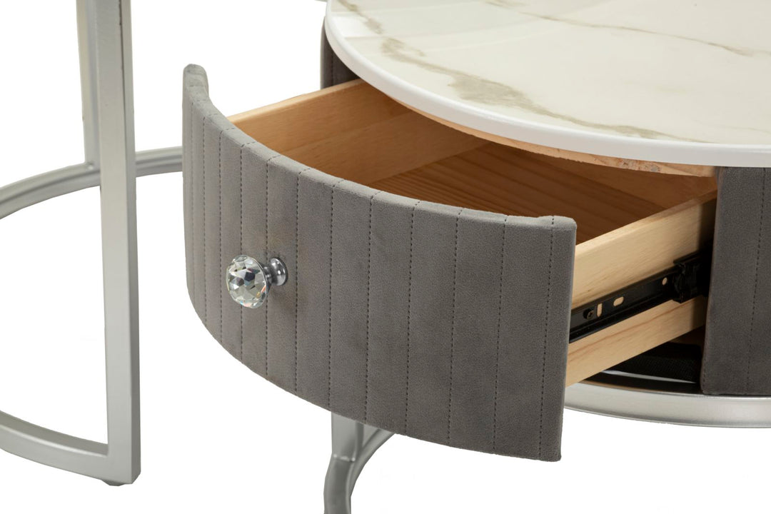 Glam bord i sølvfarve, træ, mdf og metal – 70x45 50x40 cm