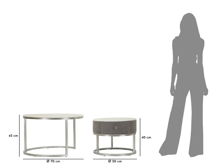 Glam bord i sølvfarve, træ, mdf og metal – 70x45 50x40 cm