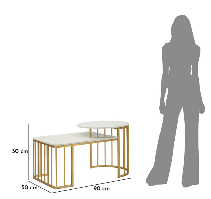 Glam bord i guldfarve i jern og marmor – 90x50x50 cm