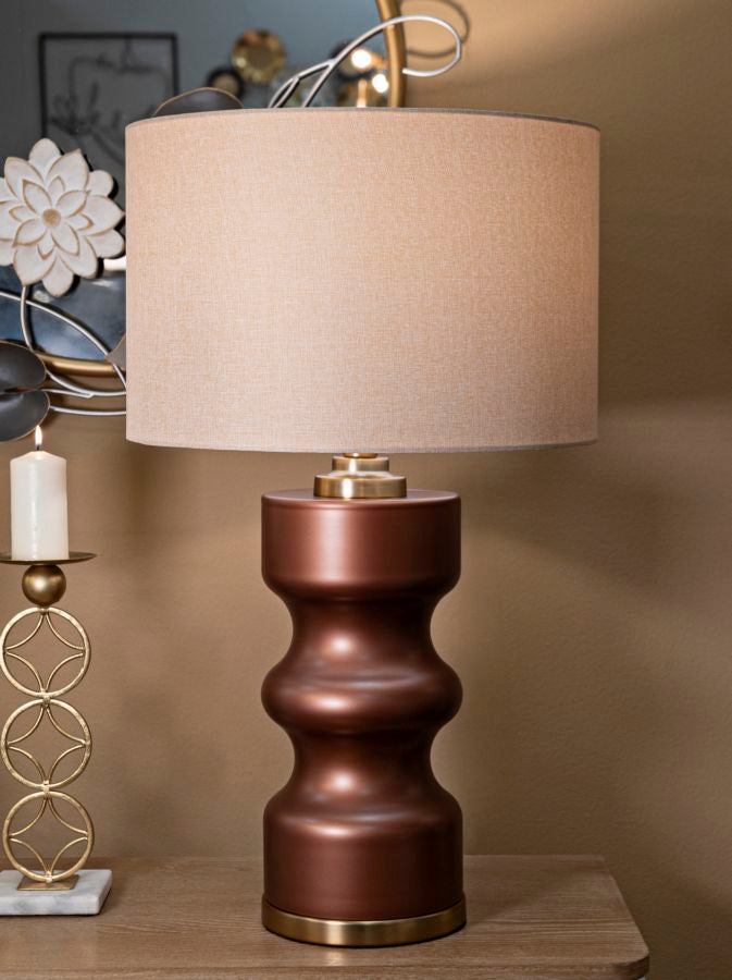 Glam bordlampe i guldfarve, glas, metal og stof – 40x5x69 cm