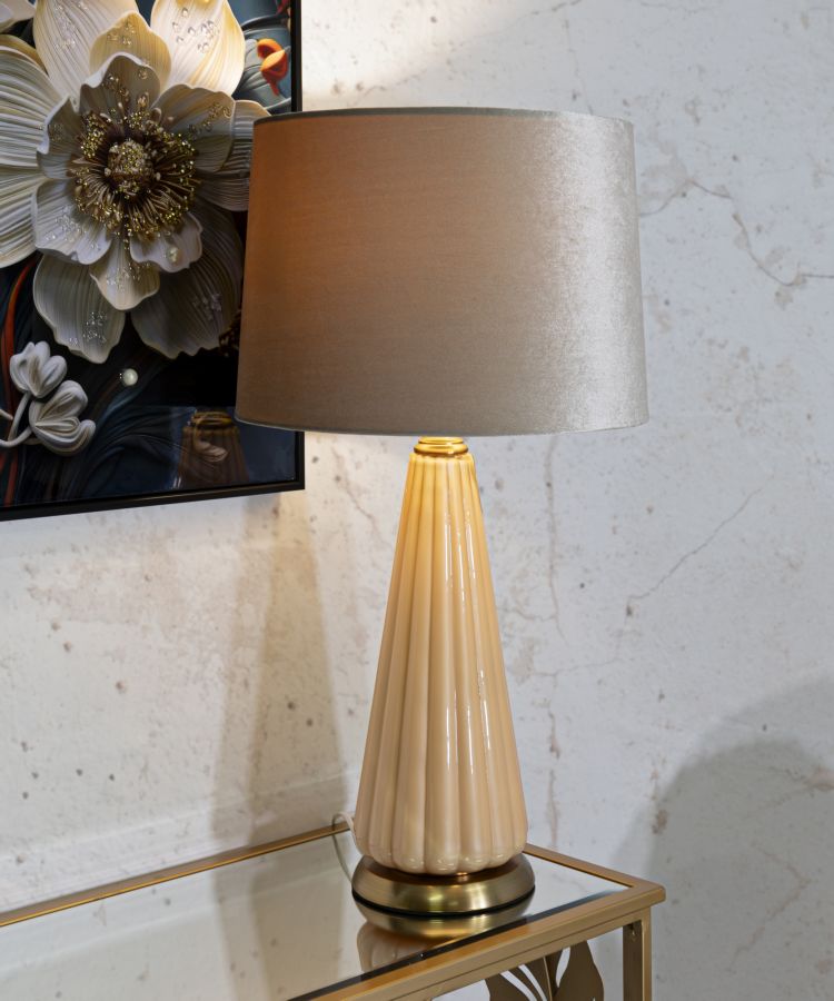 Glam bordlampe i guldfarve, glas, metal og stof – 36x5x68 cm