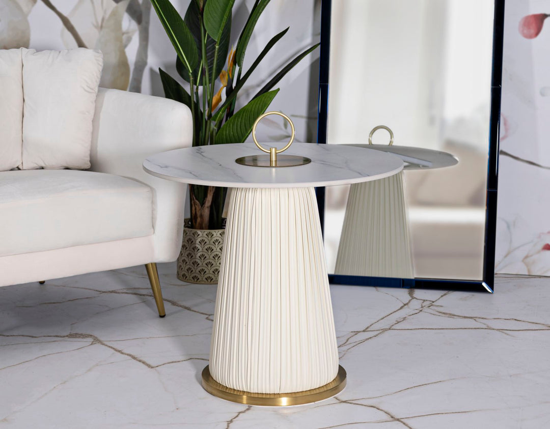 Glam bord i guldfarve og marmor-look, metal, keramik og polyester – 60x54 cm