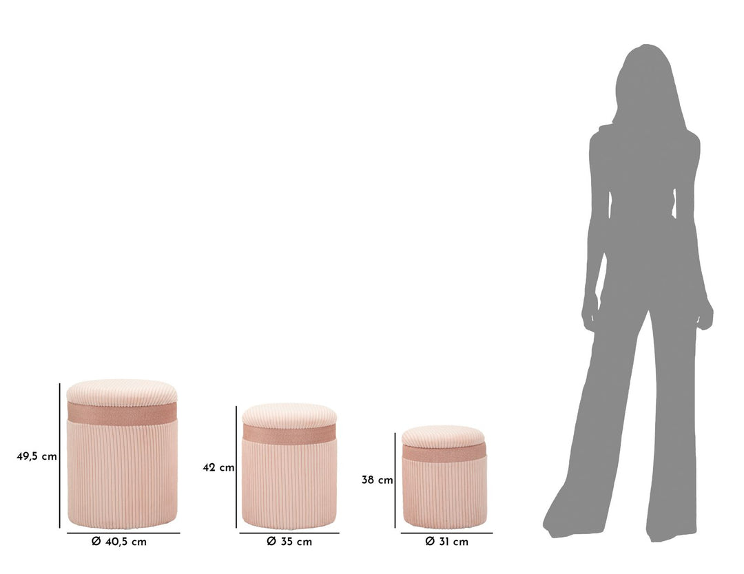 Taburetter i mdf og polyester – 40x5x49 og 35x42 og 31x38 cm