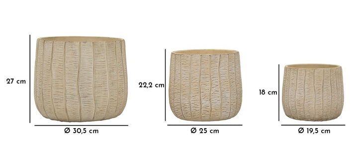 Potteplanteskjulere i creme, keramik – 30x5x27, 25x22x2, 19x5x18 cm