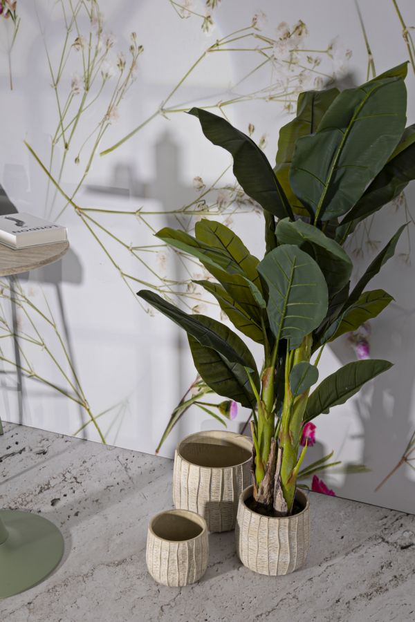 Potteplanteskjulere i creme, keramik – 30x5x27, 25x22x2, 19x5x18 cm