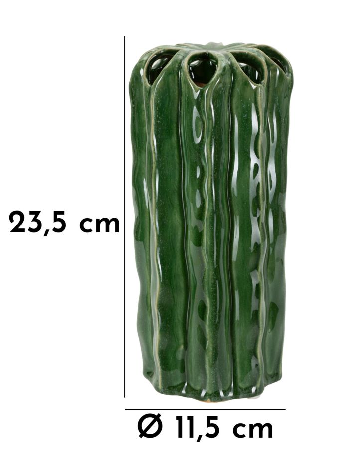 Smuk keramisk vase i grøn farve – 11x5x23 cm