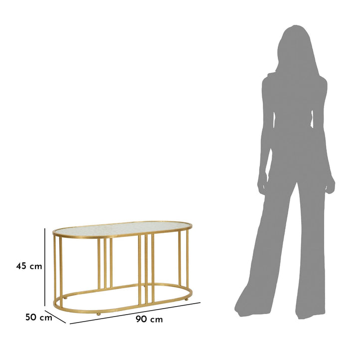 Glam bord i guldfarve i jern og glas – 90x50x45 cm