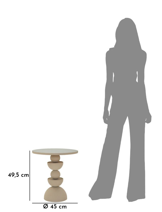 Bord i creme, jern og glas – 45x49x5 cm