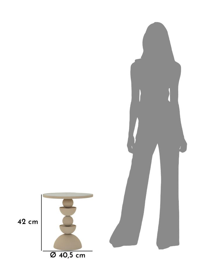 Bord i creme, jern og glas – 40x5x42 cm