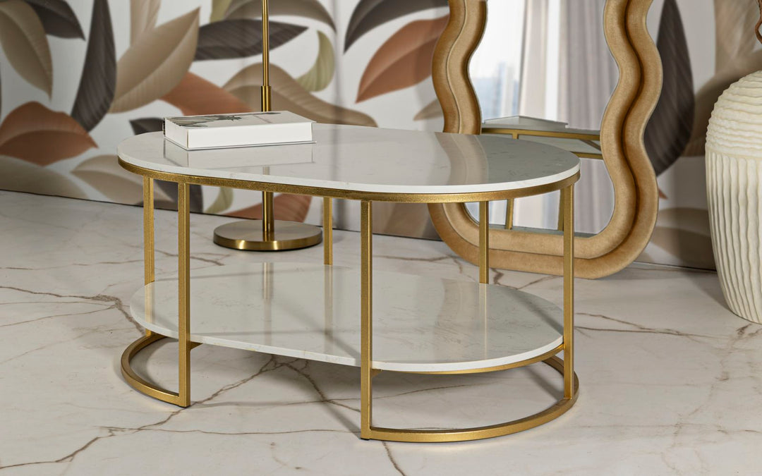 Glam bord i guldfarve, jern og marmor – 90x60x45 cm