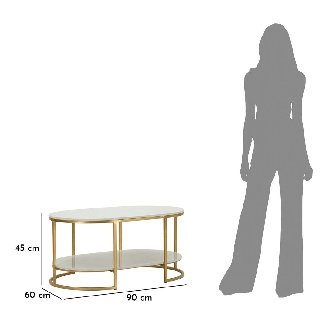 Glam bord i guldfarve, jern og marmor – 90x60x45 cm