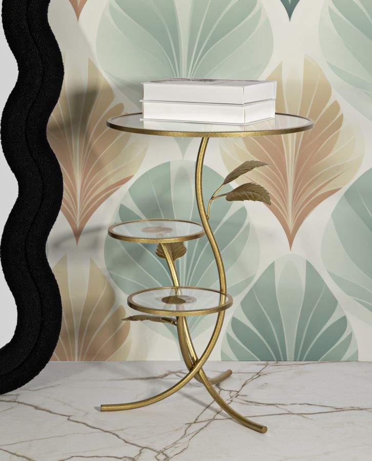 Glam bord i guldfarve, jern og glas – 54x69x5 cm