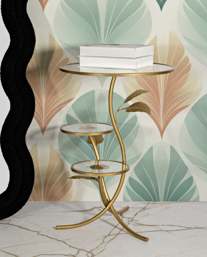 Glam bord i guldfarve, jern og glas – 54x69x5 cm