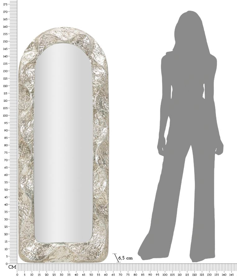 Glam spejl i sølvfarve, jern, spejl og mdf – 61x6x5 39x135 cm