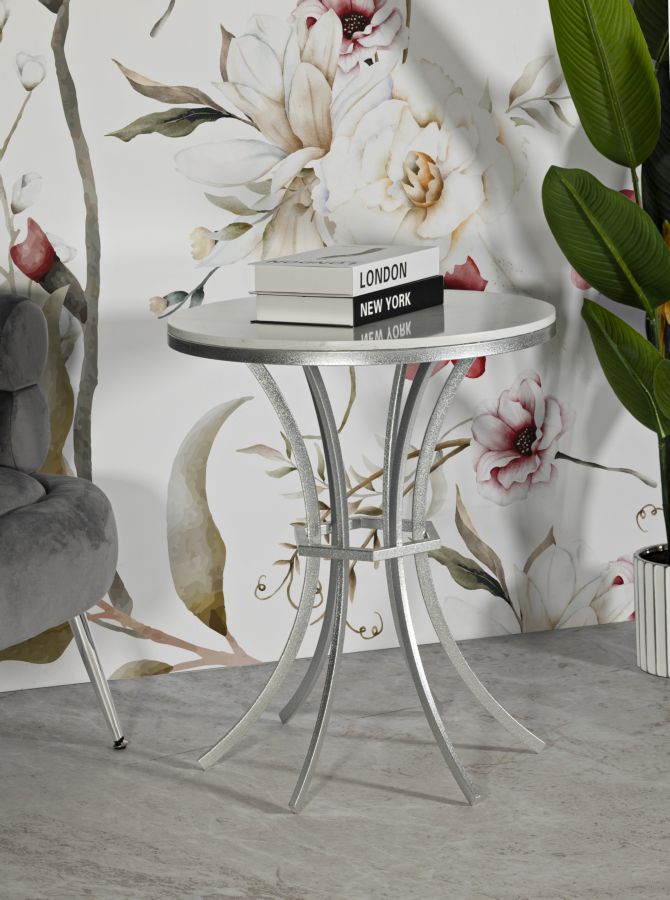 Glam bord i hvid, jern og marmor  – 56x68 cm