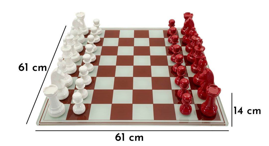 Skakbræt i polyresin og glas – 61x61x14 cm