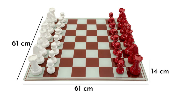 Skakbræt i polyresin og glas – 61x61x14 cm