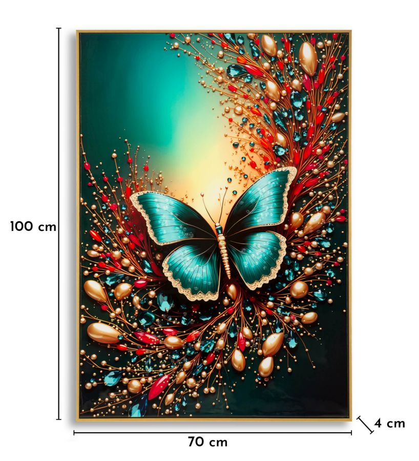 Lærredsprint Sommerfugl med ramme -B- (70 x 4 x 100 cm)