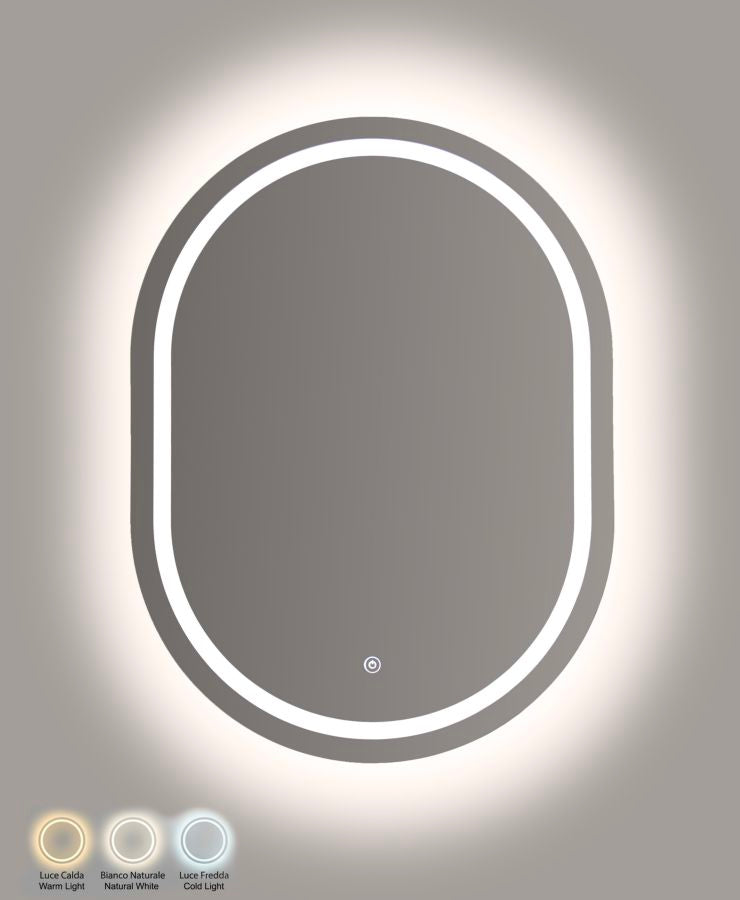 LED VÆGSPEJL SIMPLE OVAL CM 60X3,5X80 (3 LYSFARVER)
