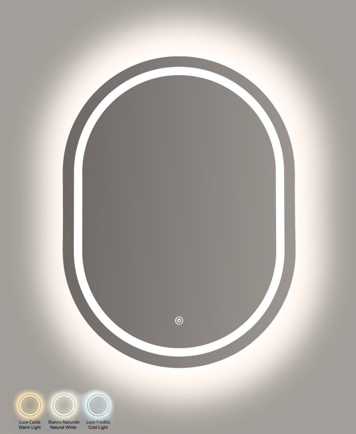 LED VÆGSPEJL SIMPLE OVAL CM 60X3,5X80 (3 LYSFARVER)