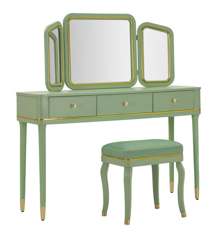CAMILLE SMINKEBORD MED SPEJL OG SKAMMEL GRØN CM 120X37X79-104X2,5X56-44X34X48