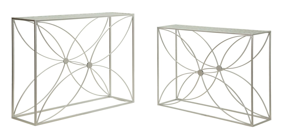PARADISE CONSOLE – Sæt med 2 konsolborde i sølv (100 x 30 x 78 cm / 90 x 25 x 72 cm)