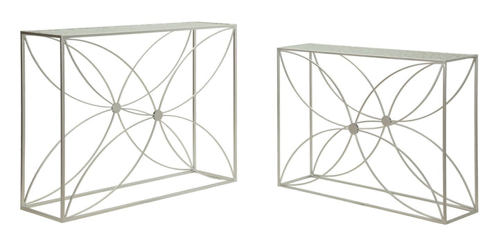 PARADISE CONSOLE – Sæt med 2 konsolborde i sølv (100 x 30 x 78 cm / 90 x 25 x 72 cm)