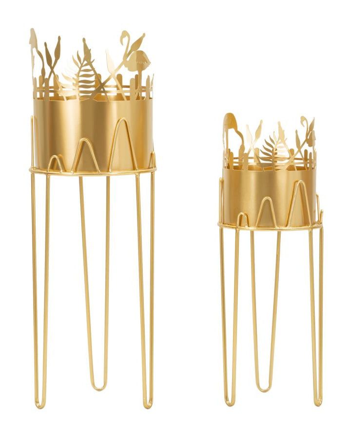 FLAMINGO VASE HOLDER – Sæt med 2 planteholdere i guld (Ø27 x 79 cm / Ø22,8 x 62 cm)