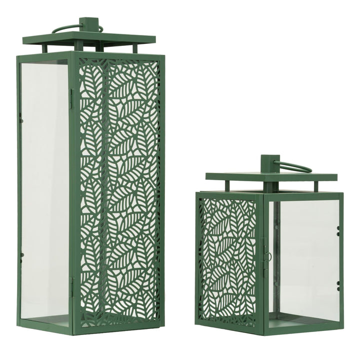 HALL LANTERN – Sæt med 2 lanterner i grøn (15 x 14,5 x 41,5 cm / 15 x 14,5 x 24 cm)