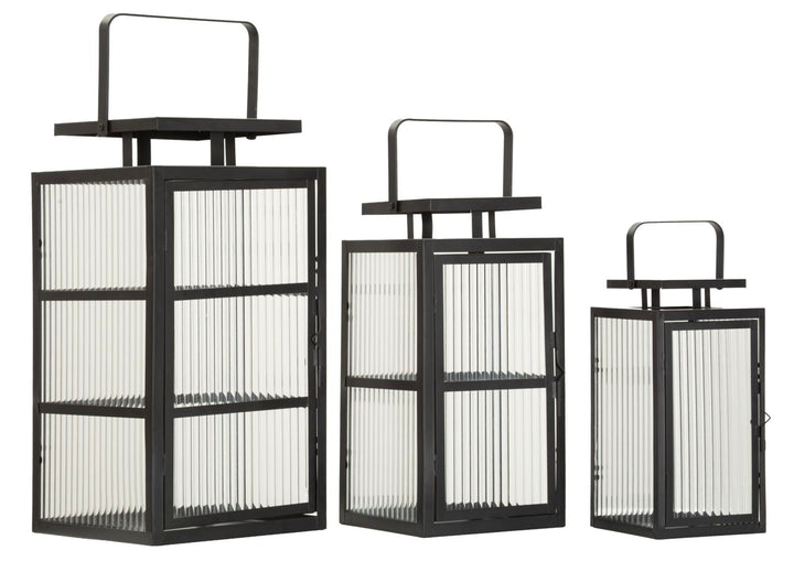 ANDROMEDA LANTERN – Sæt med 3 lanterner i sort metal