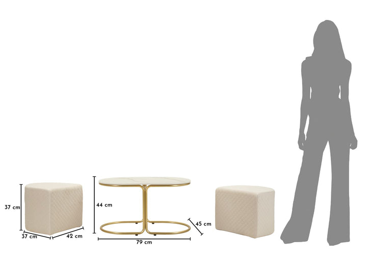 RELAX COFFEE BORD MED 2 SKAMLER CM 79X45X44-42X37X37