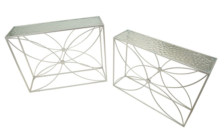 PARADISE CONSOLE – Sæt med 2 konsolborde i sølv (100 x 30 x 78 cm / 90 x 25 x 72 cm)