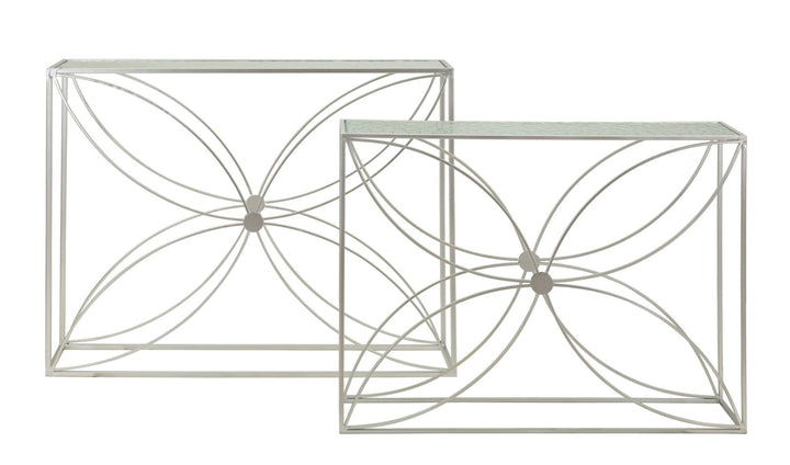 PARADISE CONSOLE – Sæt med 2 konsolborde i sølv (100 x 30 x 78 cm / 90 x 25 x 72 cm)